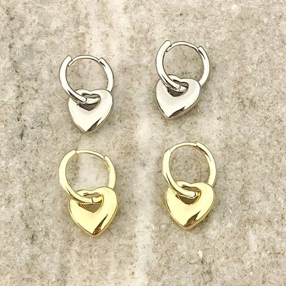 925 Sterling Silver Heart Earrings Huggie Hoops Small Huggies